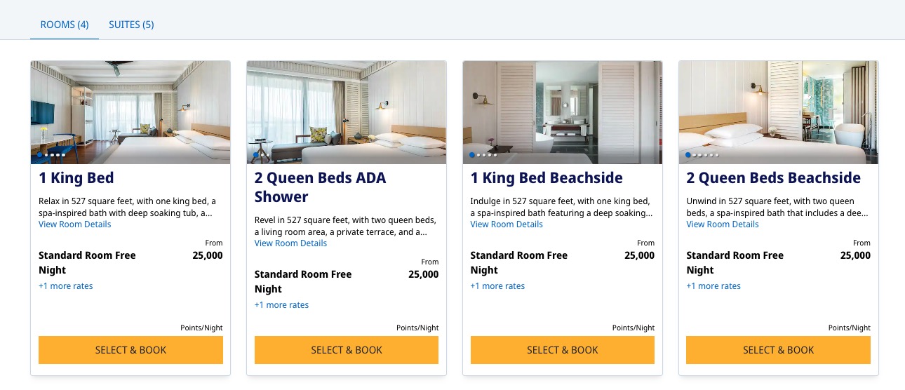 booking options at the Park Hyatt St. Kitts for 25,000 points per night